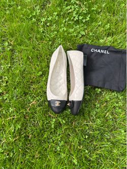 Chanel quilted leather white and black toe cap heels