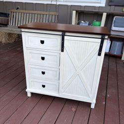 Farmhouse 4 drawer / cabinet accent  table w/ sliding door