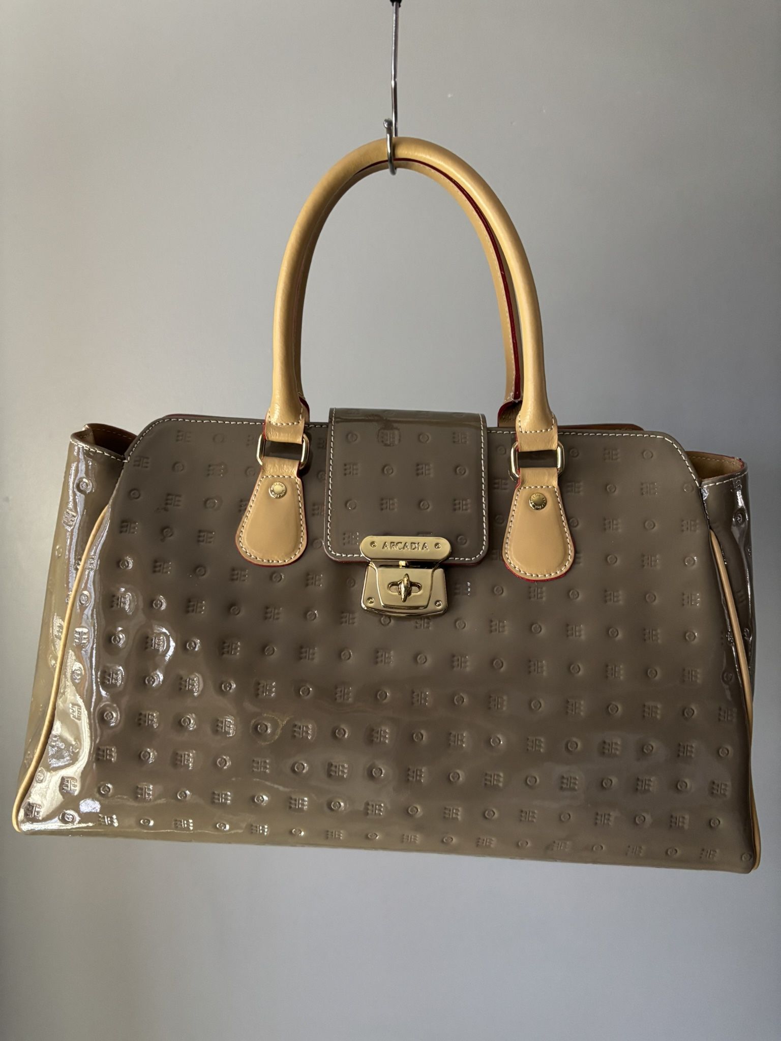 Arcadia Patent Leather Logo Embossed Large Teresa Handbag