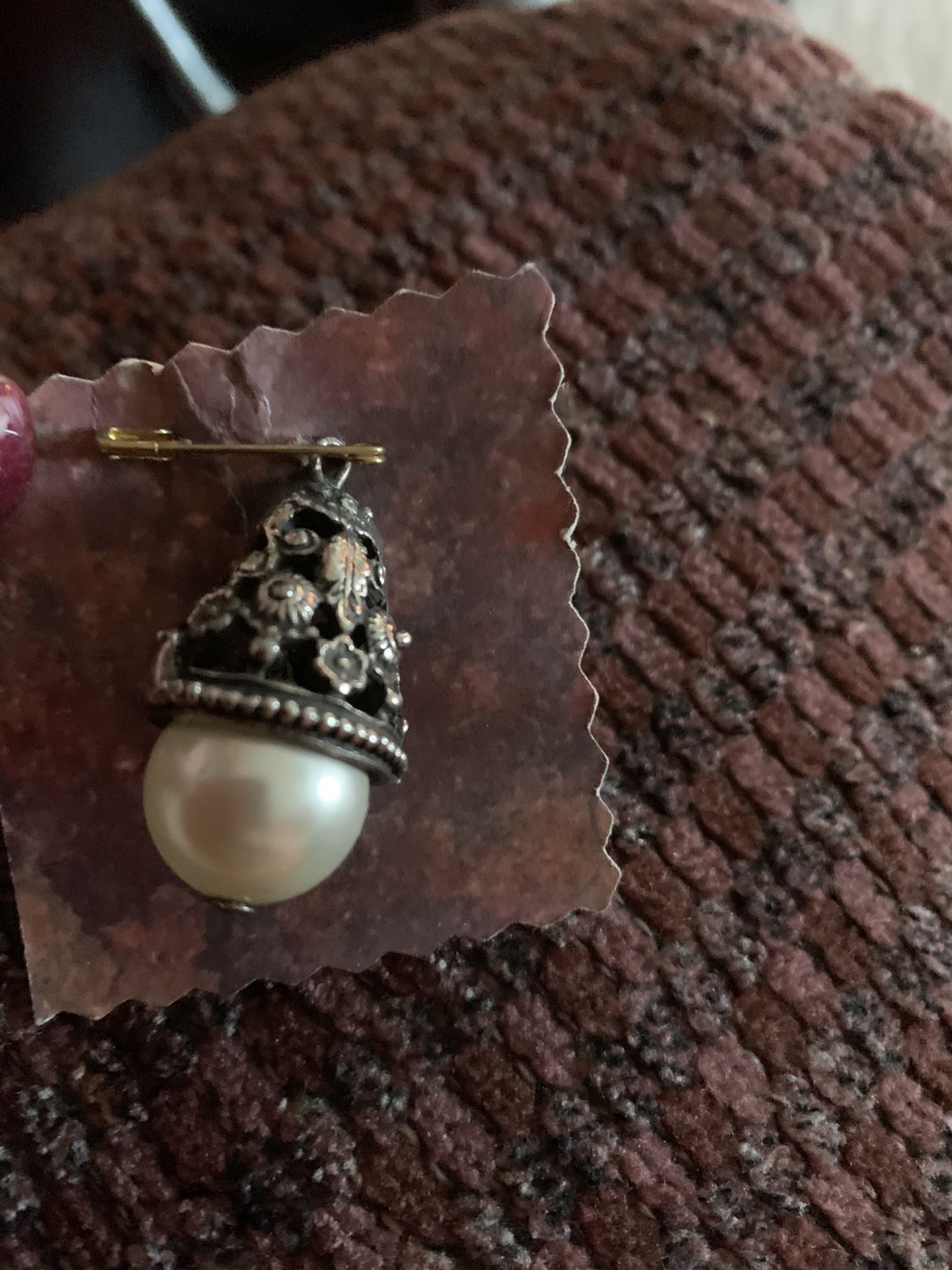 Vintage Pewter & Faux Pearl Charm - 1950’s