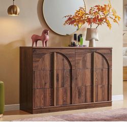 АССОНОНО Arched Dresser for Bedroom with 6 Drawers, 47.3" Wide Modern Chest of Drawers with Rounded Edge & Metal Handles, Wood Storage Closet Dressers