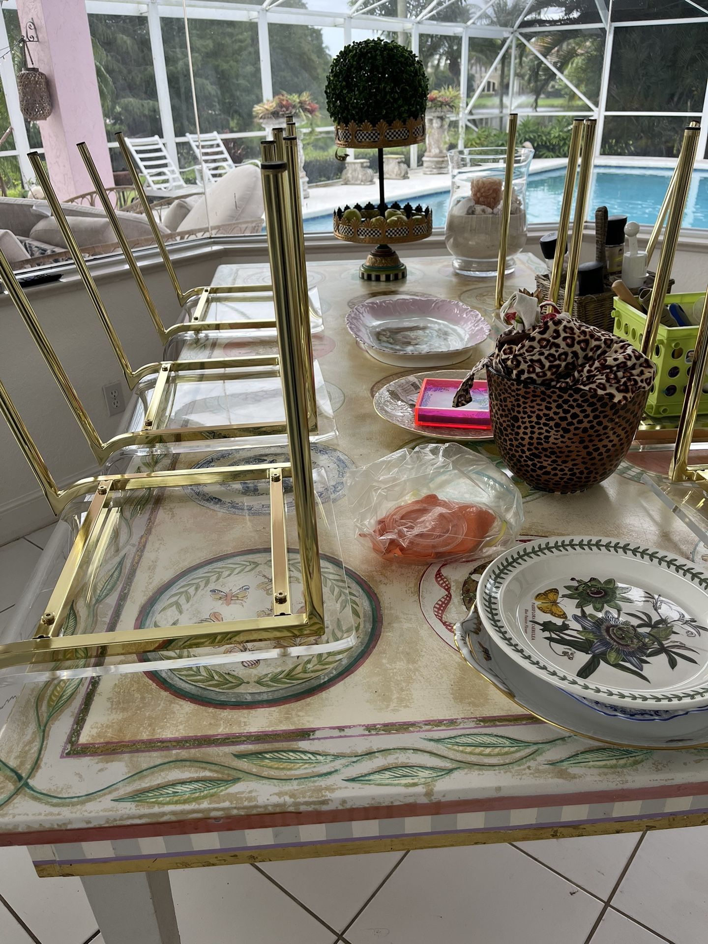 Hand Painted Table (8) Seater And Clear/gold Chairs 6