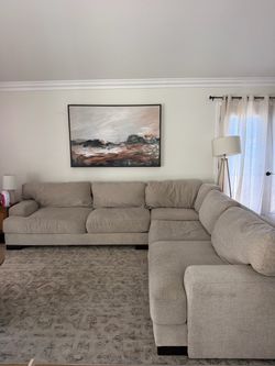 Large Living Spaces Grey Sectional Sofa - Deep Seats - Very Comfortable