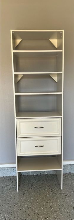 White Closet Tower with Shelves and Drawers