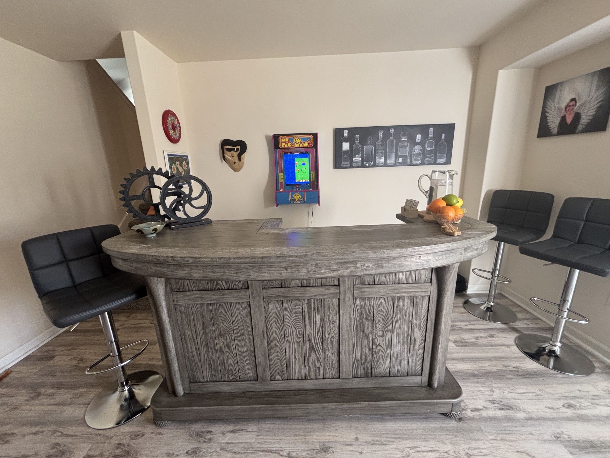 Home Bar 78” Distressed Gray Wood