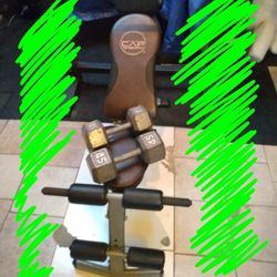 Adjustable Incline Flat Bench Press With 45Lb Hex Steel Dumbbell Pair