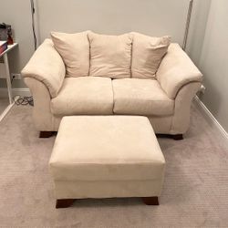 Beige Microsuede Loveseat / Couch with Ottoman 