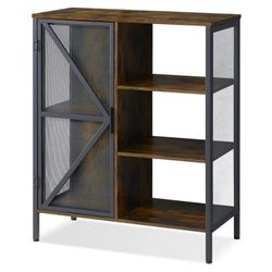Farmhouse Coffee Bar Cabinet for Home, Industrial Small Accent Buffet Sideboard Liquor Cabinet with Shelves & Door, Console Sofa Table for Kitchen Din