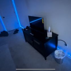Black TV Cabinet With Two Glass Doors And Vizio Tv 24” 