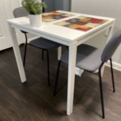  IKEA White Melltorp Dining Table Set + 2 Gray Karljan Chairs | Sleek & Sturdy