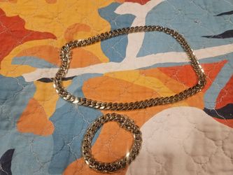14k over Stainless Cuban link Chain and Bracelet