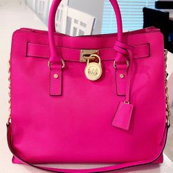 Michael Kors Hamilton Genuine Leather Neon Pink Tote – A Bold & Chic Statement