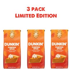 3 Pack Dunkin’ Donuts Ground Coffee, Pumpkin Spice Flavor