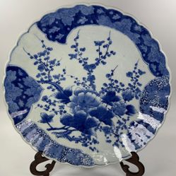Large Japanese Imari Blue White Porcelain Charger Plate 18” 18-19th Century