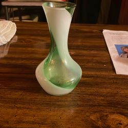 Vintage green and white swirl Japanese glass