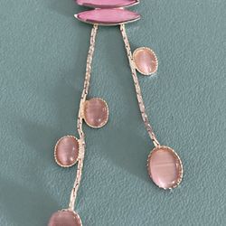 Silver Tone Necklace with Pink Stones