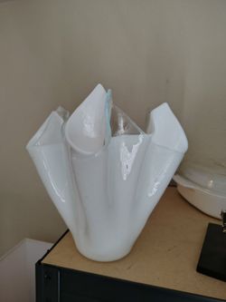 White Art Glass Handkerchief Vase
