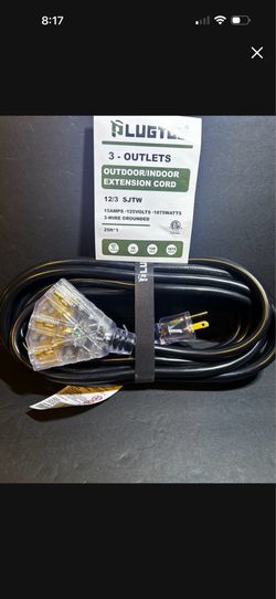 25Ft 12/3 Outdoor Extension Cord with 3-Outlets, Heavy Duty 12 Gauge 3 Prong Extension Cord