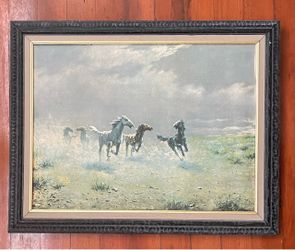 Vintage Running Horses Framed Art Print