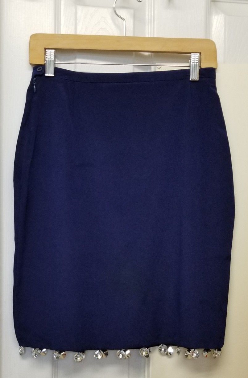 Blue A-Line Crystal Hem Pencil Skirt L