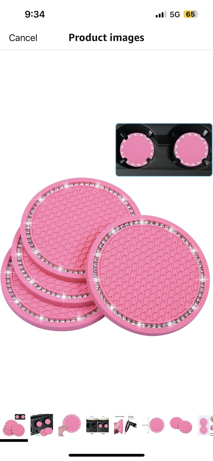 Bling Car Coasters, Wisdompro 4 Pack PVC Car Cup Holder Insert Coaster - Anti Slip Universal Vehicle Interior Accessories Crystal Glitter Cup Mats for