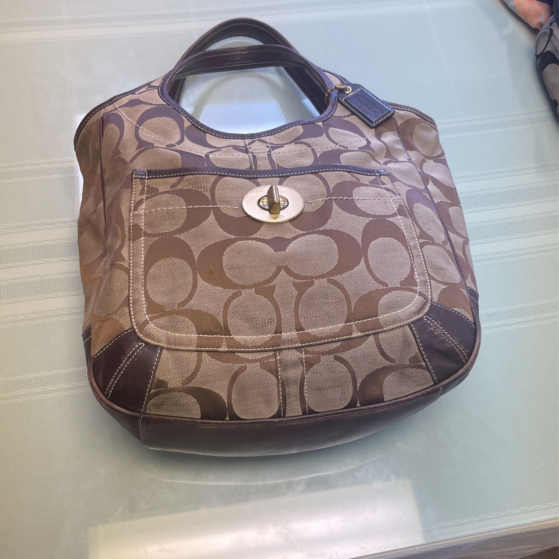 Coach Brown & Beige Jacquard Leather Hobo Bag 17"L x 5"W x 11.5"H