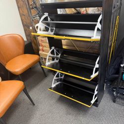 Shoe Cabinet Storage, 3 Tier Freestanding Narrow Hidden Wooden Hallway Shoe Rack with 3 Flip Drawers, Slim Narrow Shoe Organizer 