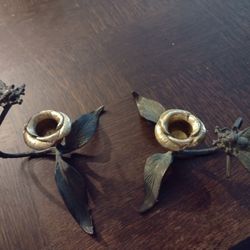 Solid Brass Bee Candle Holder With Candles.