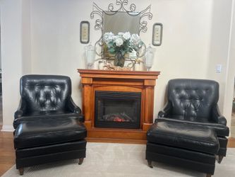 Vintage Mid Century Modern Leather Club Chair and Ottoman Set