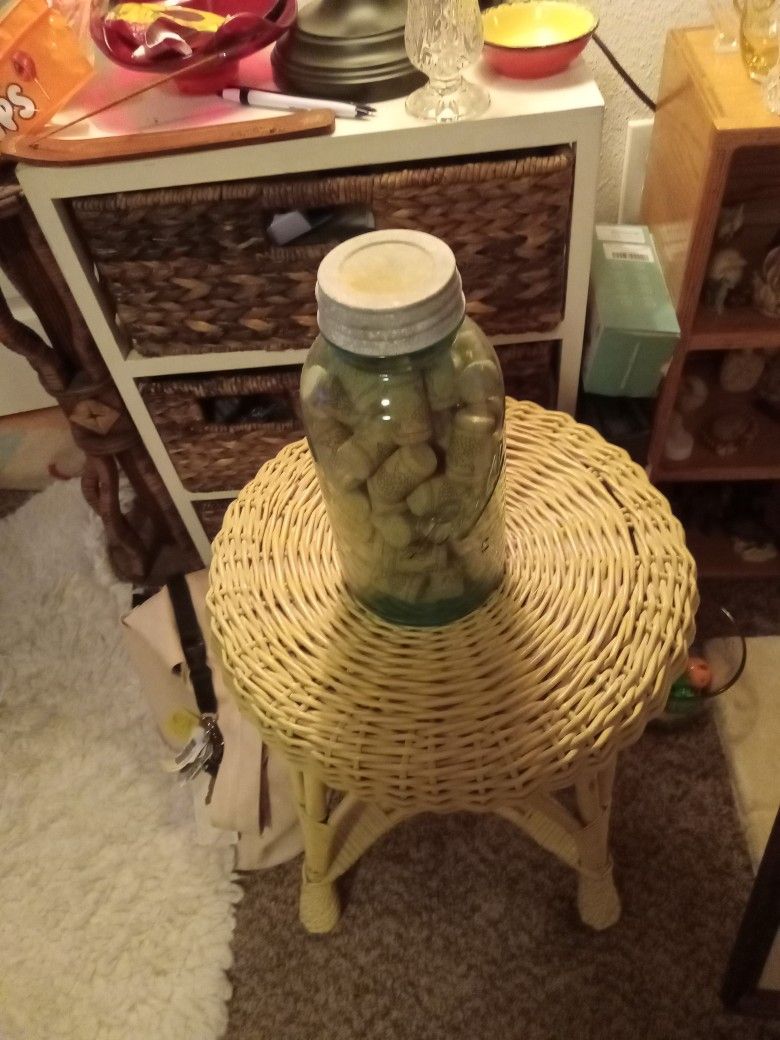 Antique Blue Bottle With Wine Corks