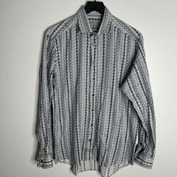 Etro Milano Long Sleeve Button Down Shirt Mens Size EU 41 Blue Stretch