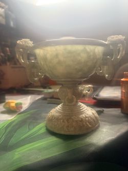 Carved Jade Stone Decorative bowl with Handles