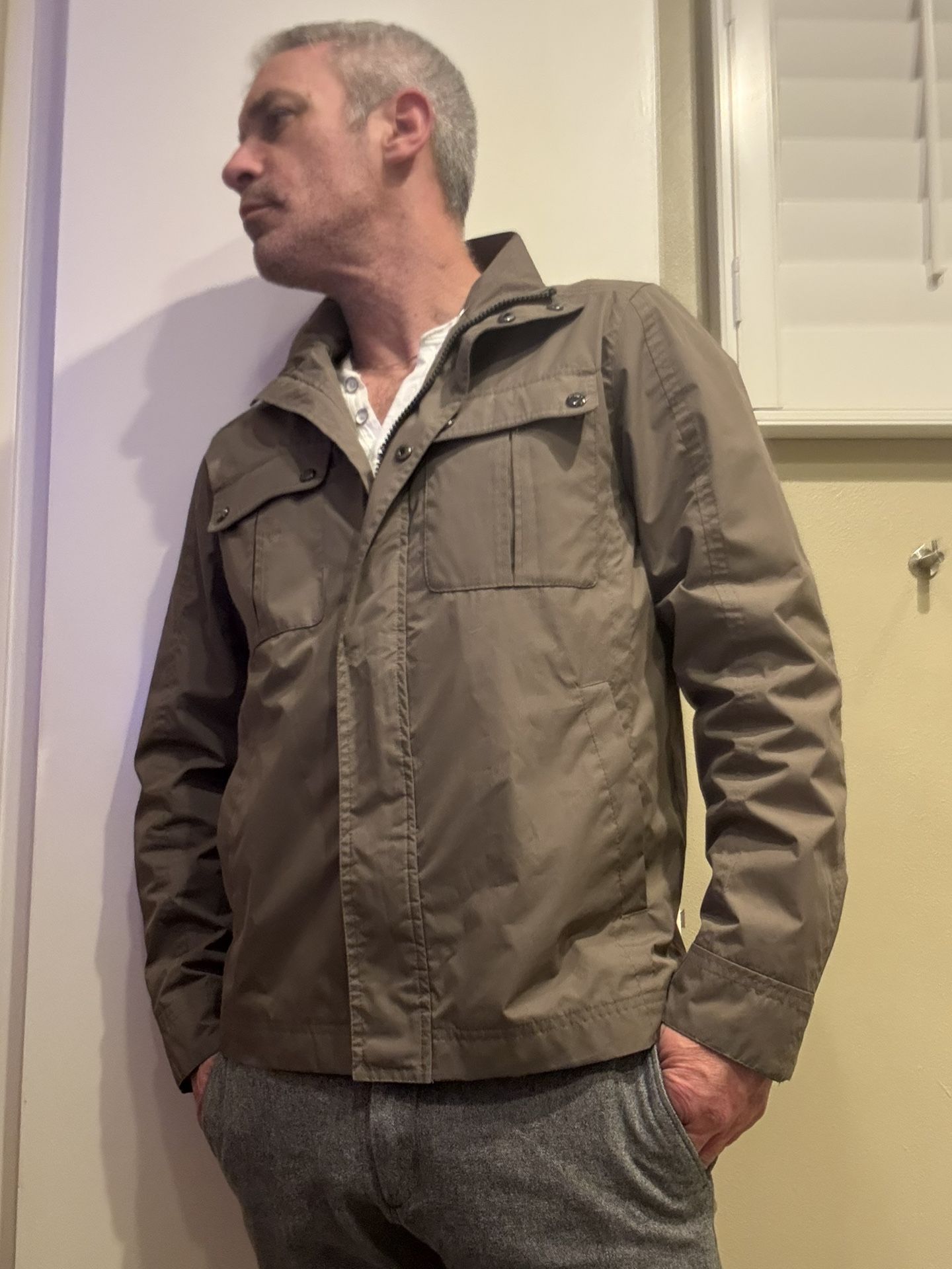 Save $40 On Andrew Marc Tailored Rain Jacket - Puddy/Dark Tan - Men’s Medium - Excellent Gently Pre-loved Condition