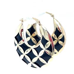 10Kt Yellow Gold Half Moon Onyx Weave Earrings 8.30g 199640/14