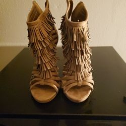 4 Inch Brown Heels With Fringe
