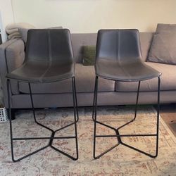 2 West Elm Slope Leather  Counter Stools