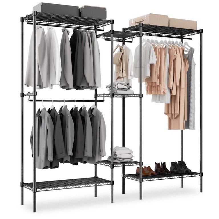 MoNiBloom Garment Rack Heavy Duty Clothes Rack for Hanging Clothes, Freestanding Wire Clothing Rack with Shelves, Adjustable DIY Wardrobe Closet Rack,