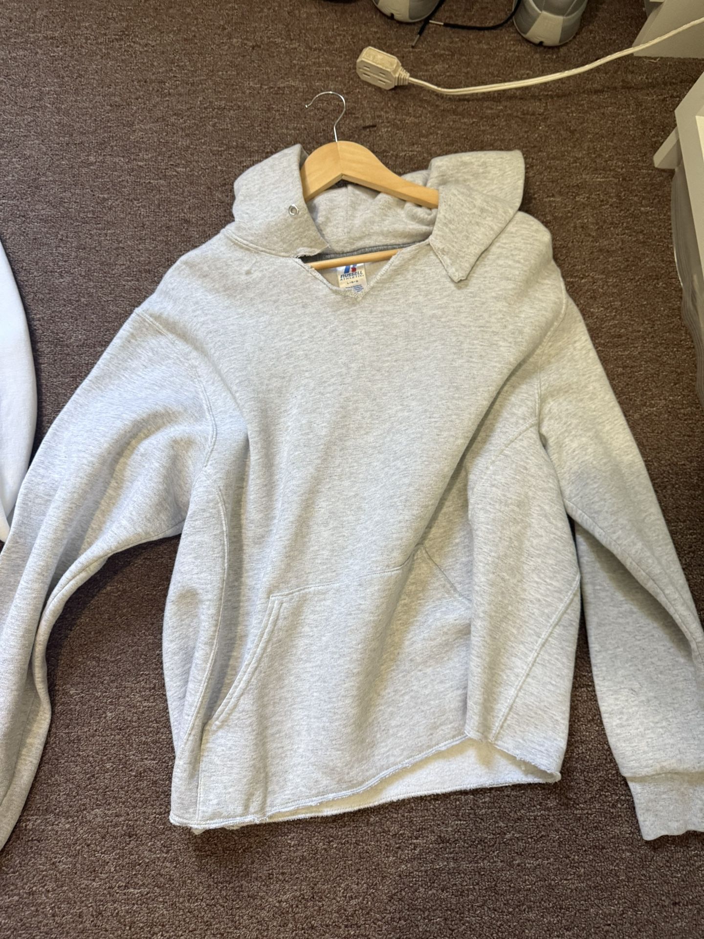 gray and green hoodie