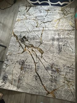 Gray and Gold Abstract Marble Area Rug
