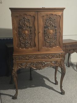 Hand Carved Antique Liquor Cabinet / Armoire Circa 1910 Doezema