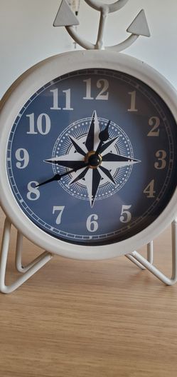 Nautical Table Clock - Anchor Handle, Blue Face