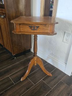 Vintage  Wood Pedestal Side Table w/ Drawer