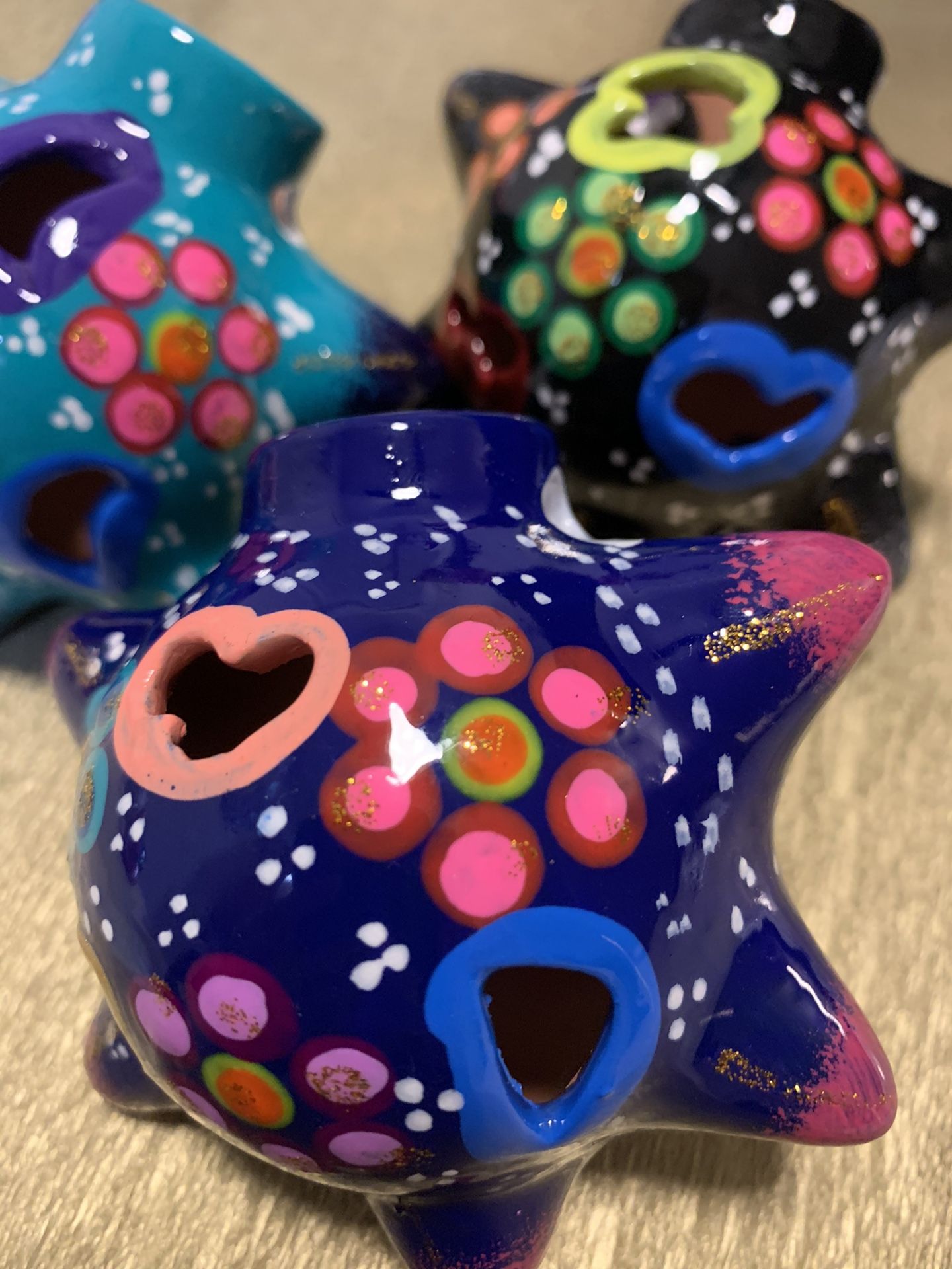 Set of 3 Piñata Talavera Hand Painted Sphere Tree Ornaments