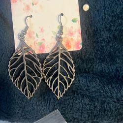 COUYA women's stainless steel delicate cutout leaf fishhook earrings. 