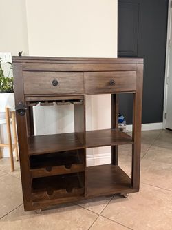Rustic Wooden Bar Cart / Wine Cabinet on Wheels