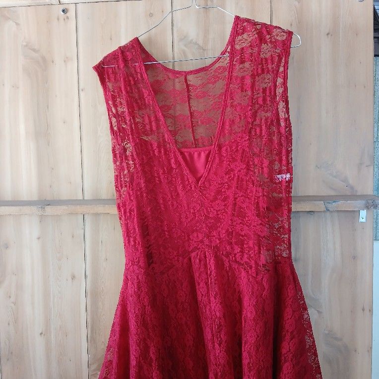 Prom Dress or Savy. Red & Flowered.