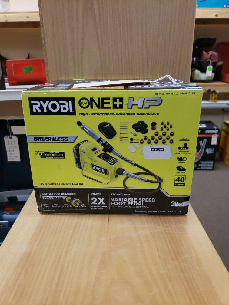 NEW Ryobi PBLRT01K1 18 Volt Brushless Rotary Tool Kit