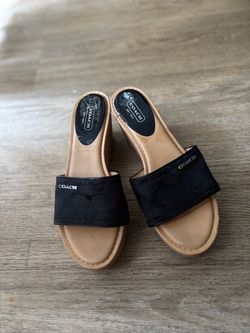 Coach Slide Wedge Platform Sandals Black Signature Canvas