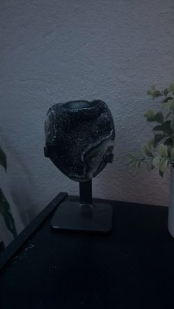 Dark Druzy Geode Crystal and Metal Stand