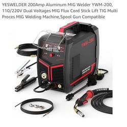 YESWELDER 200Amp Aluminum MIG Welder YWM-200, 110/220V Dual Voltages MIG Flux Cord Stick Lift TIG Multi Proces MIG Welding Machine, Spool Gun Compatib